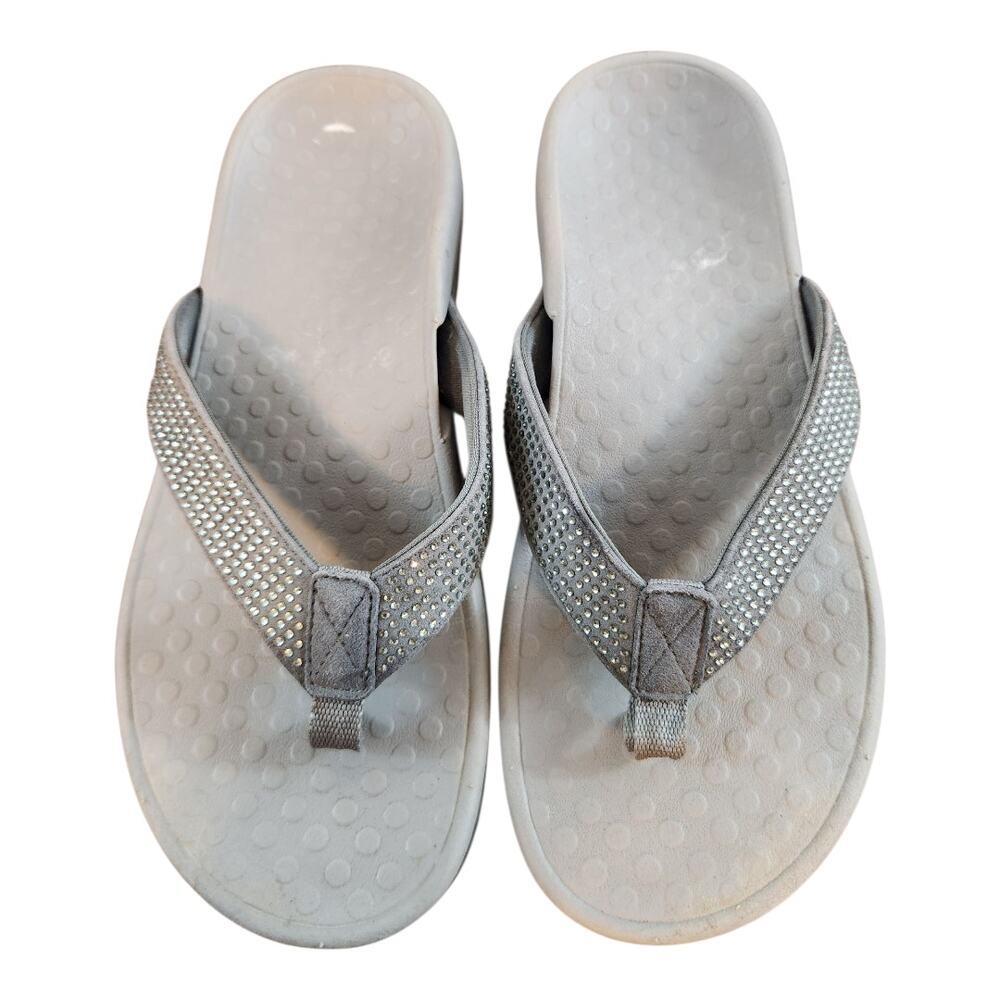 Vionic‎ 340 tiders rhinestone sandal sz 7 flip flop gray thong tide shoes